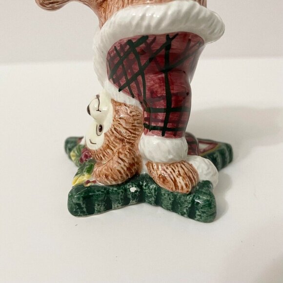Fitz and Floyd Christmas Tumbling Bear Figurine Red Plaid Santa Suit Stars Chip - Picture 4 of 13